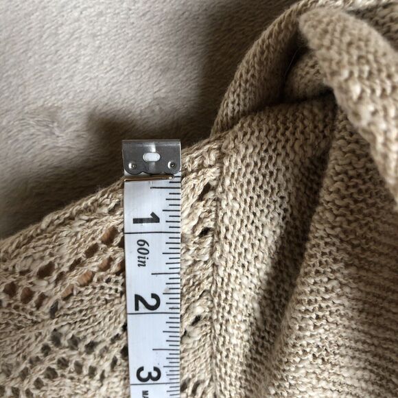 NATURAL REFLECTIONS Open Cardigan Sz L Cotton Oatmeal Open Knit Sweater Pockets - Picture 6 of 9